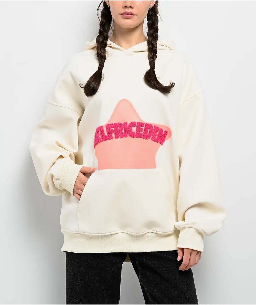 Aelfric Eden Hoodie Women Size M Ivory Cotton Embroidered Drop Shoulder Pullover